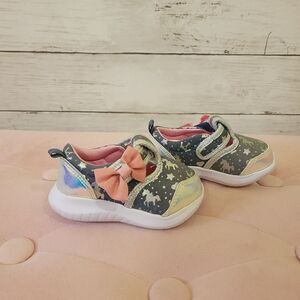 Athletic Works Baby Girl Mary Jane Unicorn Print Bow Slip-on Sneaker Size 4